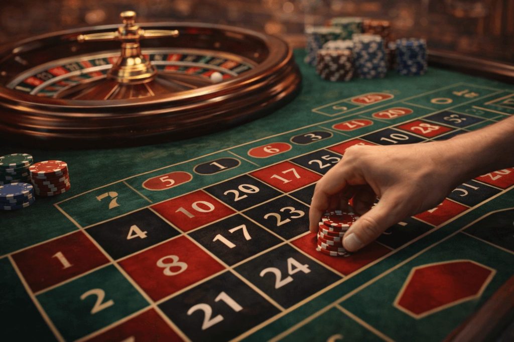 Roulette table highlighting zero and double zero pockets with chips and spinning wheel - Slotimo blog