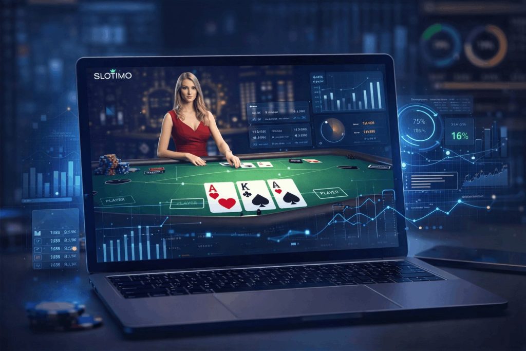 Live-Poker-Plattform-Oberfläche auf einem Laptop – Slotimo Blog