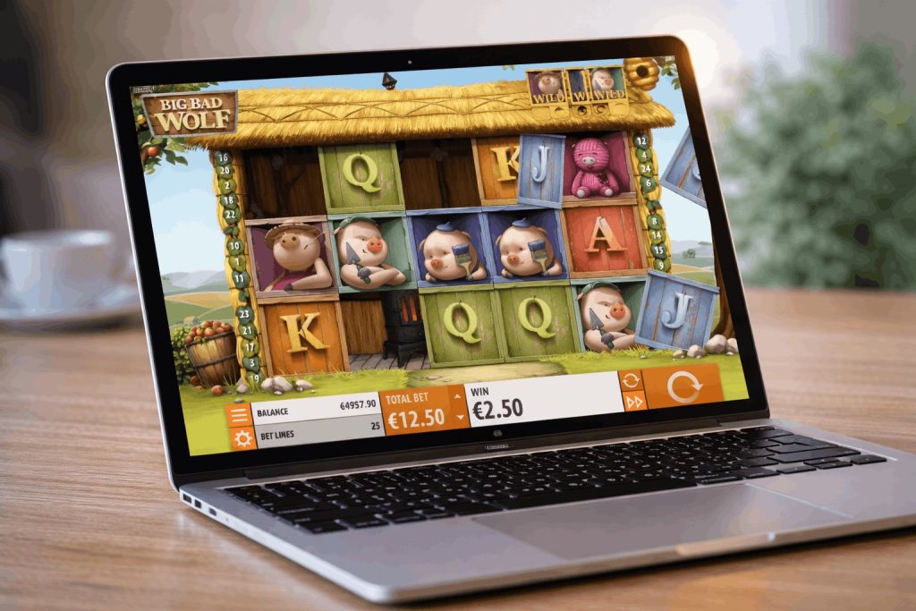 Big Bad Wolf slot winning combinations with pig symbols forming paylines and payouts