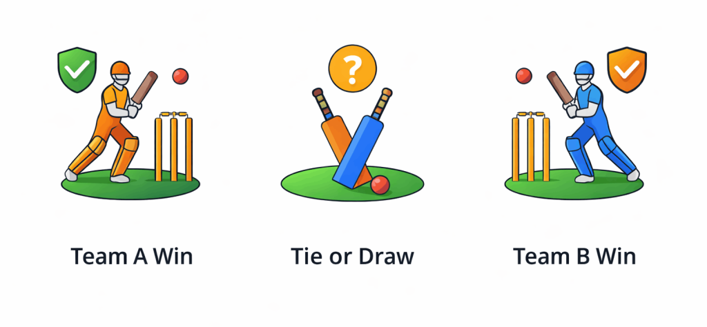 Cricket betting types icons showing match winner and draw outcomes