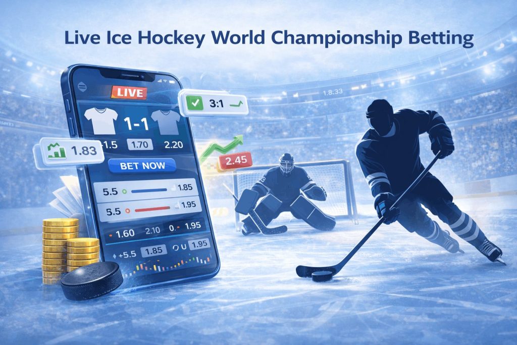Live ice hockey betting illustration with odds and players