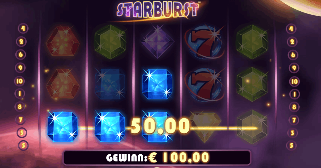 Slotimo Starburst Online-Slot Demo und Echtgeld-Interface Gewinnbildschirm
