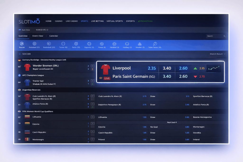 Live-Wettquoten bei Slotimo mit Spielquoten, Echtzeit-Updates und Wertungsmöglichkeiten für deutsche Spieler