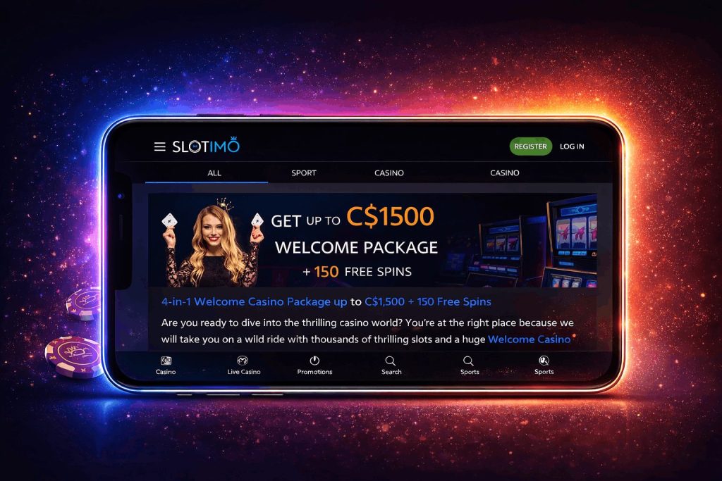 Slotimo welcome bonus on mobile – up to C$1500 and 150 free spins