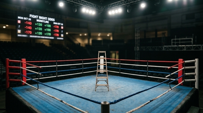 Empty boxing ring with odds displayed