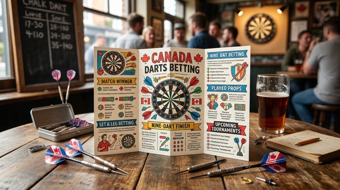 Close-up of a pamphlet advertising darts betting
