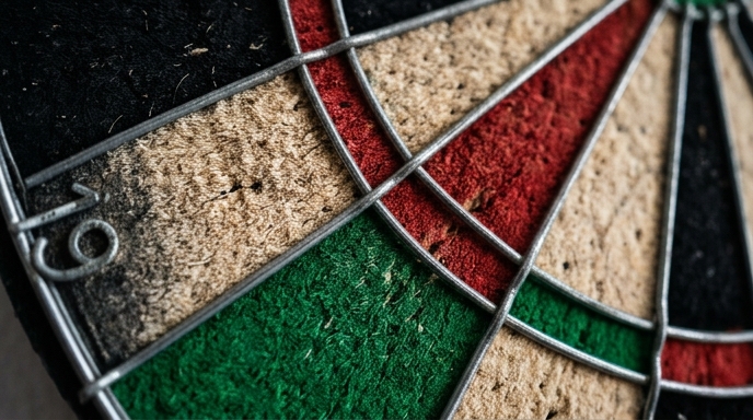 Extreme close-up of a dartboard segment highlighting scoring rings