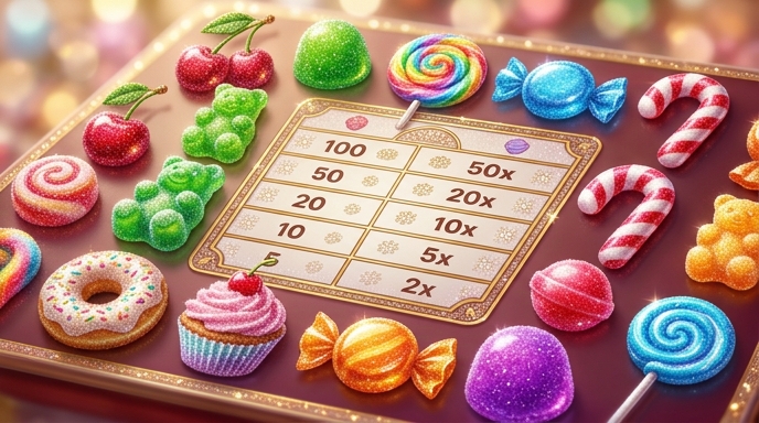 Detailed shot of candy-themed slot symbols