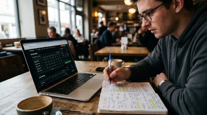 Candid shot of a person analyzing betting odds