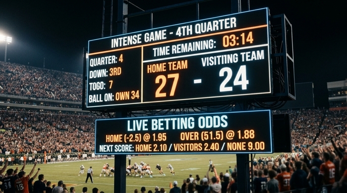 Sports scoreboard showing an ongoing game