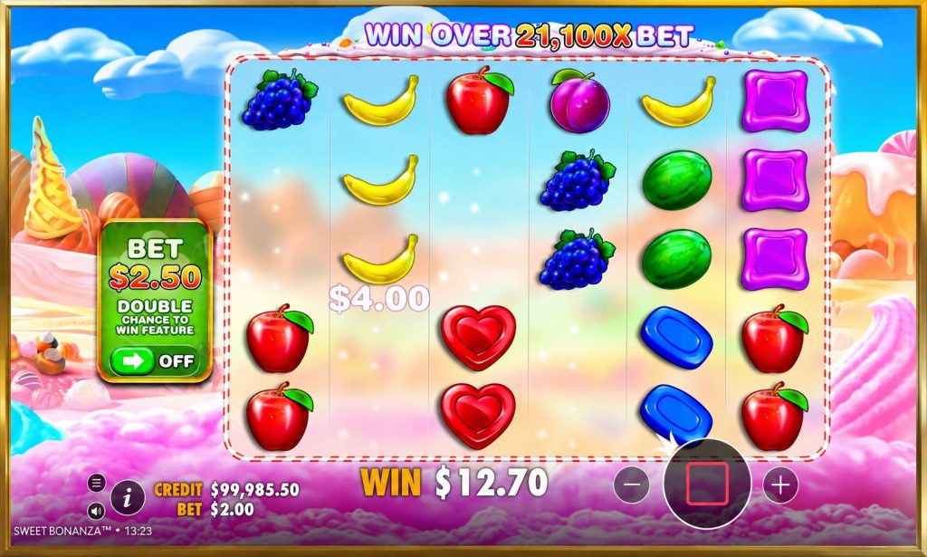 Sweet Bonanza real gameplay screenshot showing a base game win at Slotimo Casino