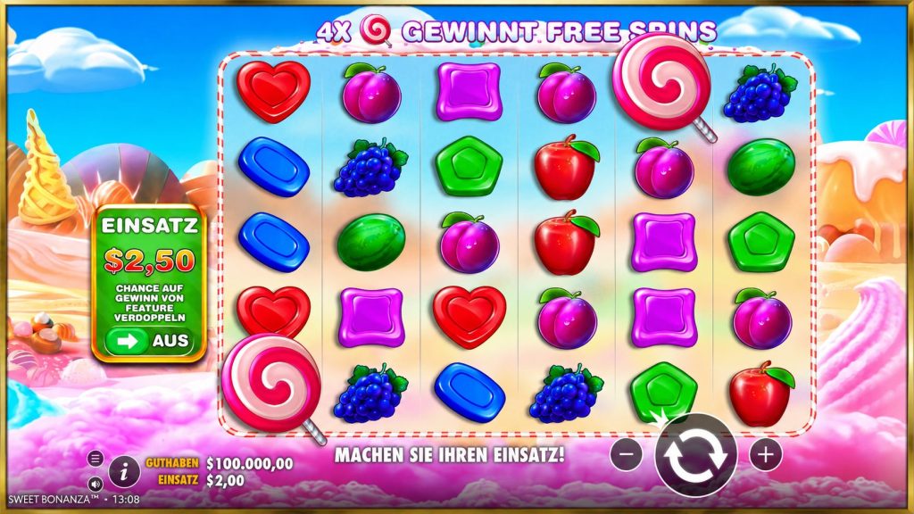 Sweet Bonanza free spins bonus feature screenshot at Slotimo Casino