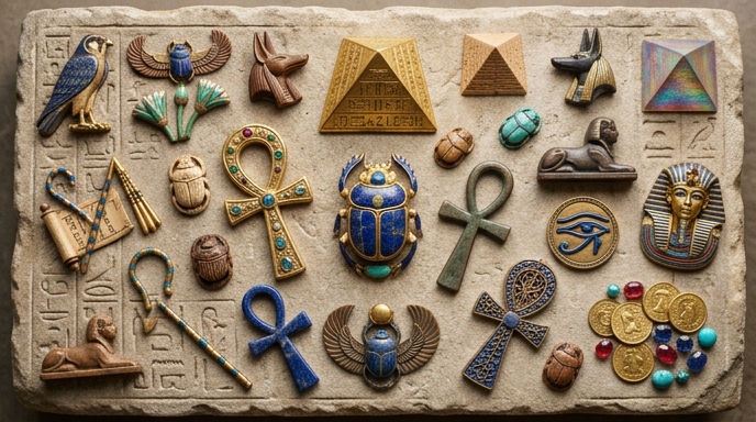 Various Egyptian symbols from different themed slots