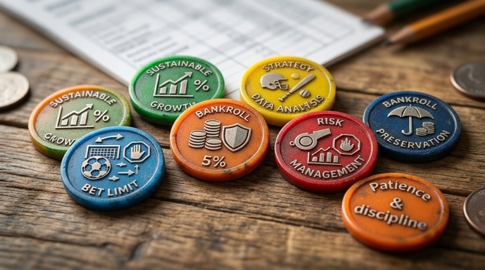 Themed coins representing bankroll management for sports betting