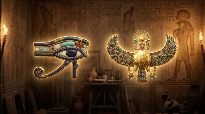 Visual comparison of Eye of Horus symbols with other ancient Egypt themed slots.