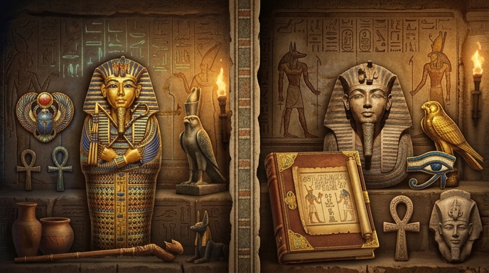 Visual comparison of Egyptian-themed slot elements.
