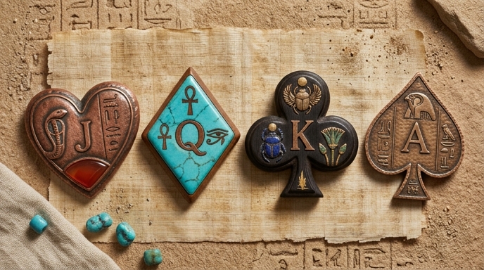 lower-paying symbols resembling card suits in thematic design
