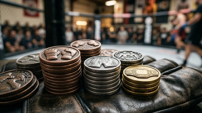 Imagery illustrating bankroll management in MMA betting.