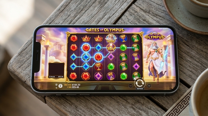 Darstellung des Gates of Olympus Slots auf einem mobilen Gerät.