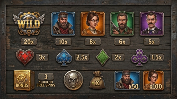 paytable symbols of Money Train slot