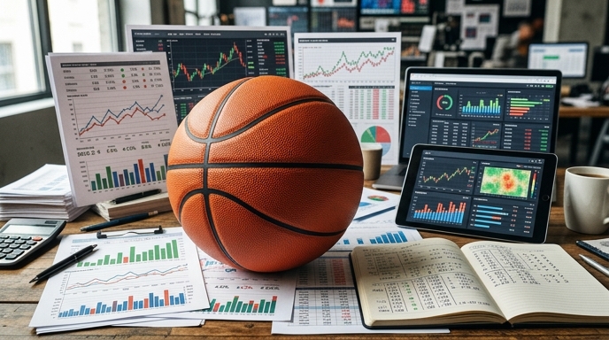 Visual elements representing NBA betting