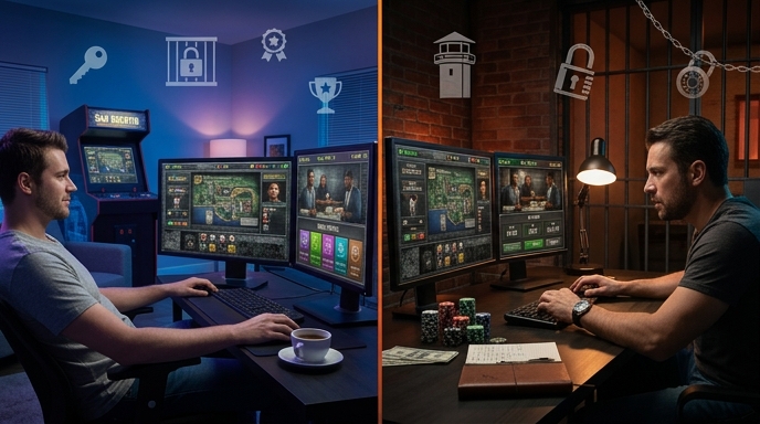 Contrasting visuals for demo mode and real money play in San Quentin slot.