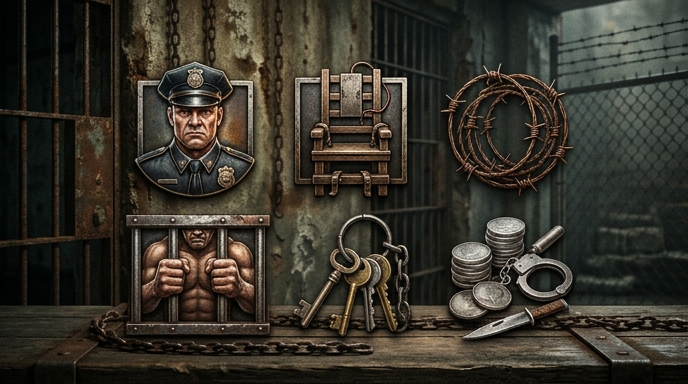 High-value symbols representing the prison world in San Quentin slot.