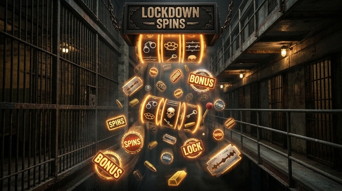 The Lockdown Spins feature visually represented in the San Quentin slot.