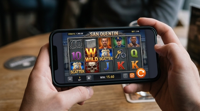 Mobiloptimierte Ansicht des San Quentin Slots auf einem Smartphone.