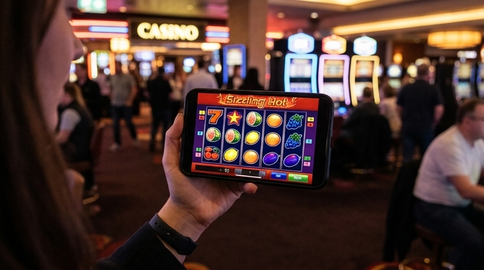 Mobile Darstellung des Sizzling Hot Slots mit fruchtigen Grafiken