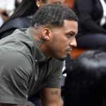 Wander Franco sitting hunched forward in a courtroom during his abuse case hearing