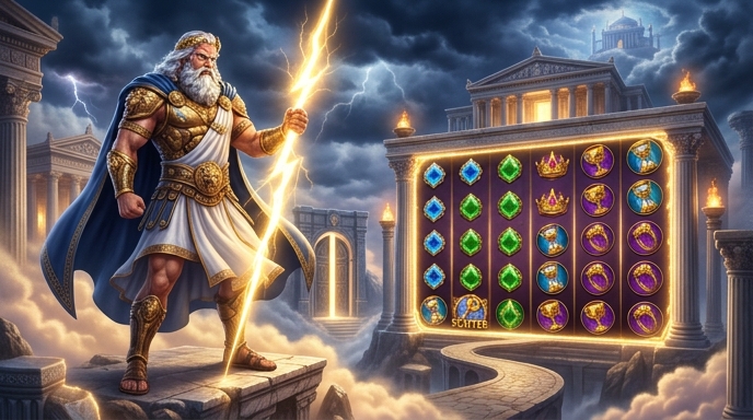 Zeus-Symbol in Aktion beim Umstieg zum Echtgeldspiel.