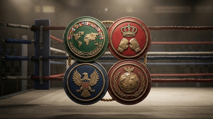 Available boxing leagues and events showcased with thematic symbols
