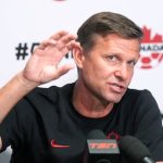 Canada's World Cup coach giving a speech during a training session in the United States