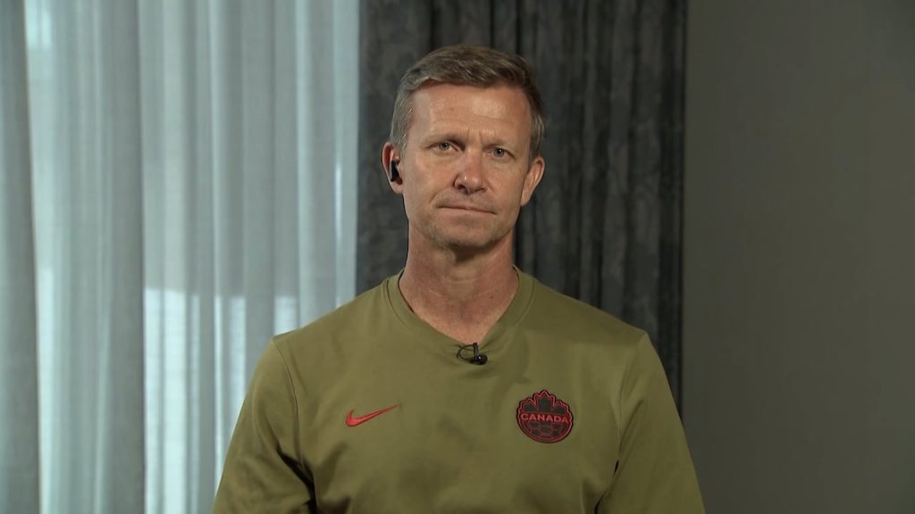 Canada Soccer coach Jesse Marsch speaking during an interview about the World Cup roster and chances