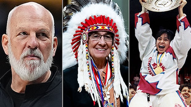 Jay Triano, Chief Wilton Littlechild, and 1990 Canadian women's hockey team honored in Canada's Sports Hall of Fame composite image