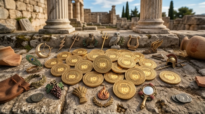 Themed free spins symbols in Rise of Olympus 100